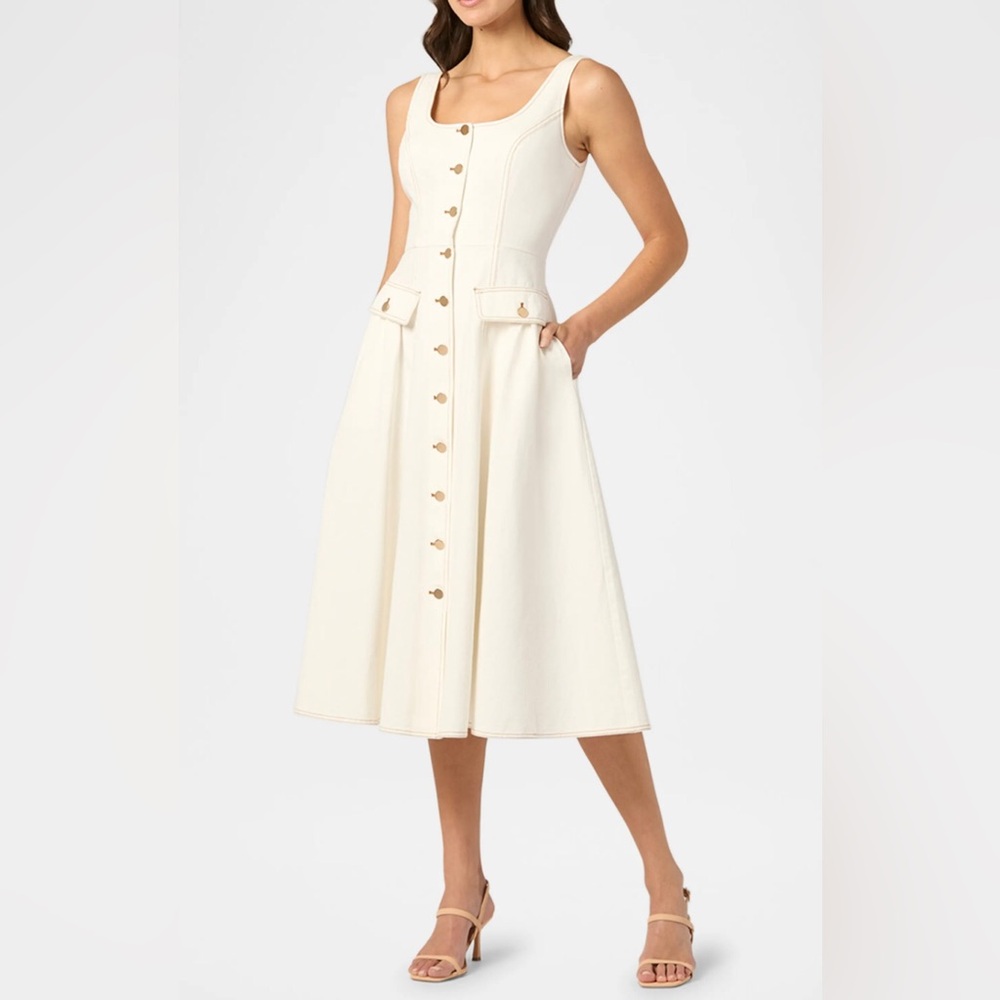 Shoshanna Belle Ivory Button-Down 100% Cotton Midi Dress